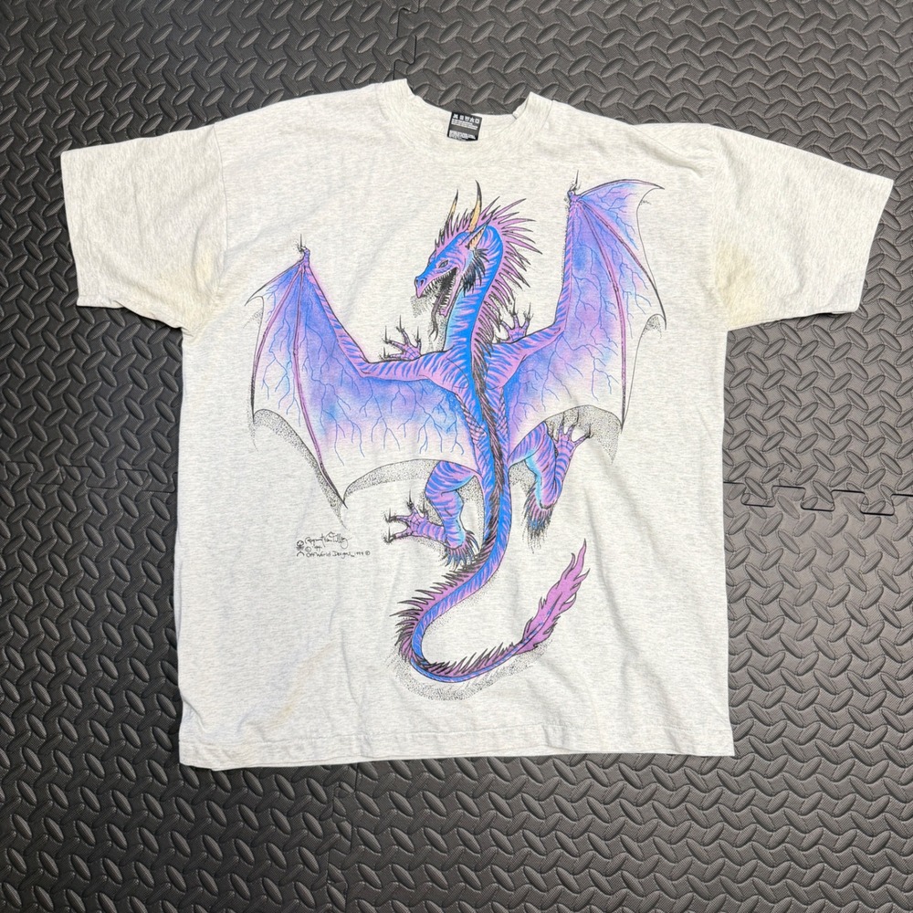 Raymond VanTilbury T-Shirt Mens XL Gray Vintage 1994 Dragon OffWorld Designs